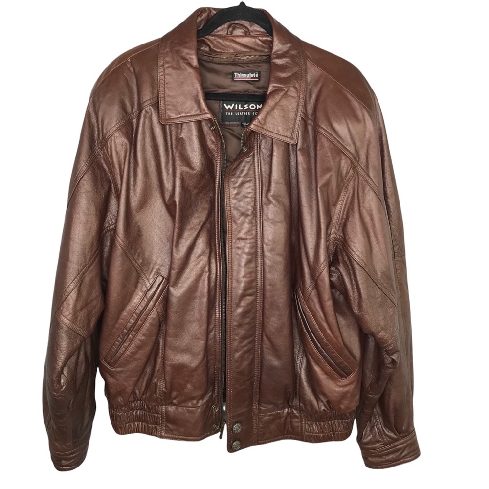 Vintage Wilson Men’s Brown Leather Jacket Sz L - Picture 6 of 12